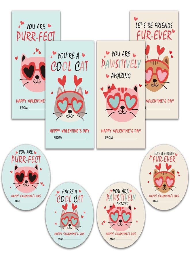 Cazhes Valentine's Day Gifts Tags Stickers, 40pcs Gift Wrap Self Adhesive Stickers, Kitty Cat Theme Happy Valentine's Day Gift Wrapping Decorations - A01 - Image 1